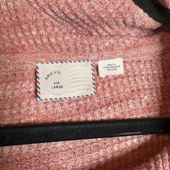 Anthropologie Postcard pink waffle thermal print Maurisa cowl neck top - Picture 4 of 6